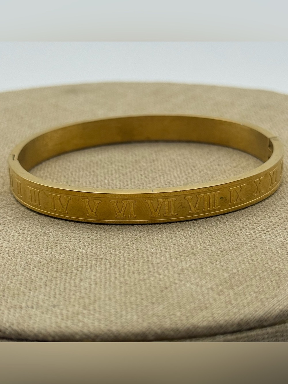 Roman Numeral Engraved Gold Bangle Bracelet